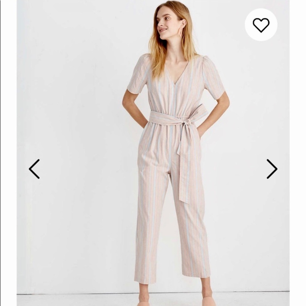 Madewell striped puff sleeved jumpsuit